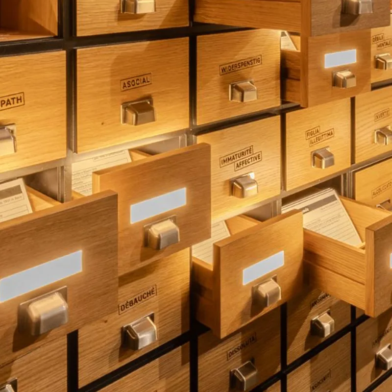 Tiroirs de l'exposition « PLACÉS. INTERNÉS. OUBLIÉS ?